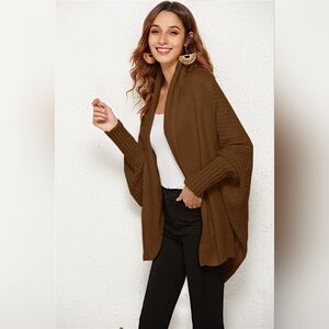Oversized Knit Cardigan Batwing Sleeve Lightweight Baggy Open Front Sweater